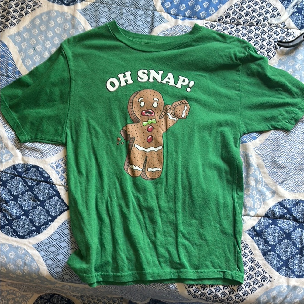 Holiday Time Green Short Sleeve Tee with Gingerbread Design